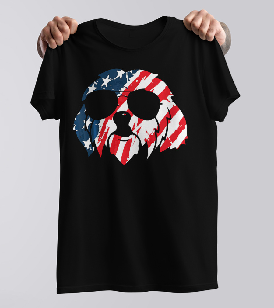 Havanese Dog With American Flag Sunglasses For 4th Of July T-Shirt