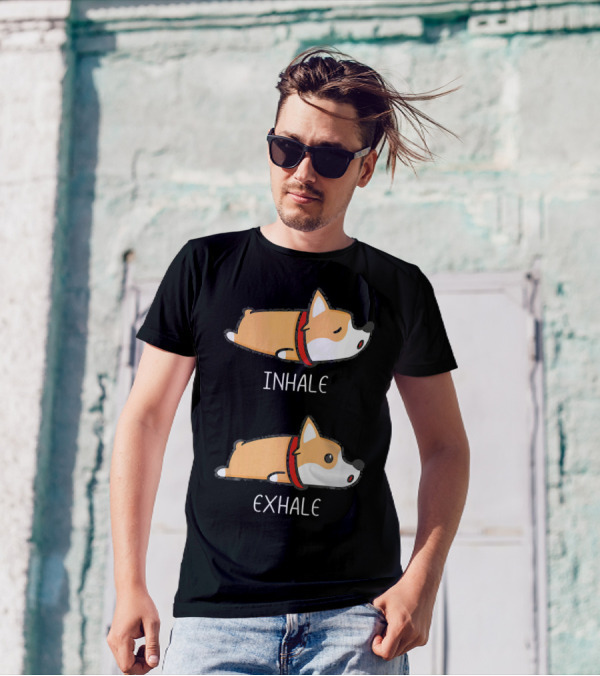 Cute Corgi Yoga Inhale Exhale Calm Poses T-Shirt