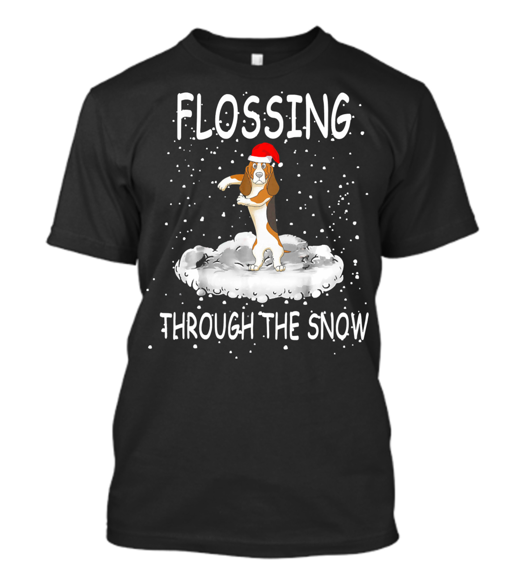 Flossing Through The Snow Basset Hound Santa Hat T-Shirt