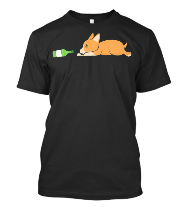 Soju Lovin Corgi Playfully Sleepy With Bottle T-Shirt