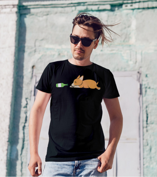Soju Lovin Corgi Playfully Sleepy With Bottle T-Shirt