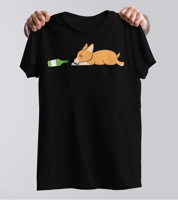 Soju Lovin Corgi Playfully Sleepy With Bottle T-Shirt