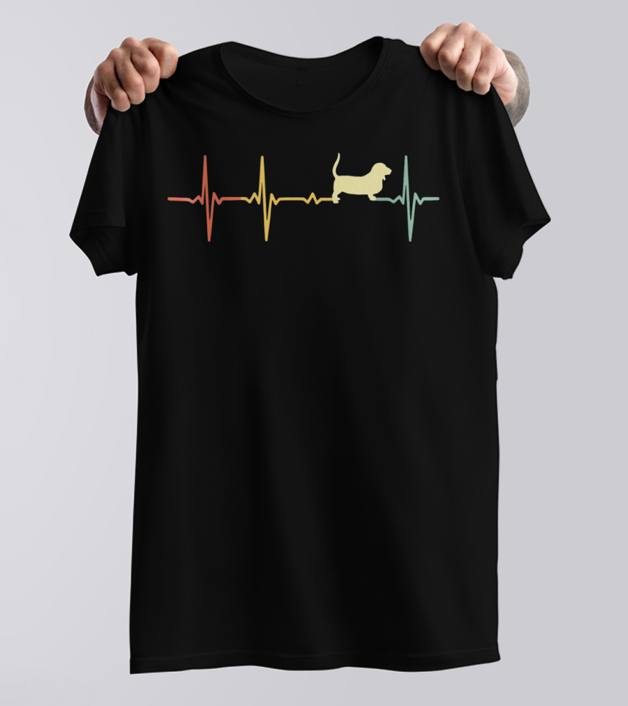 Basset Hound Heartbeat Colorful ECG Line T-Shirt