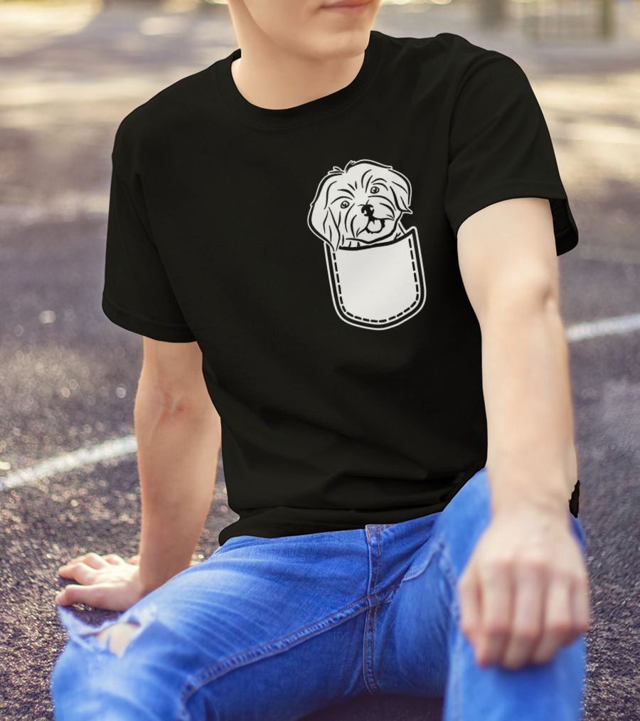Havanese Dog In Pocket Peeking Out T-Shirt