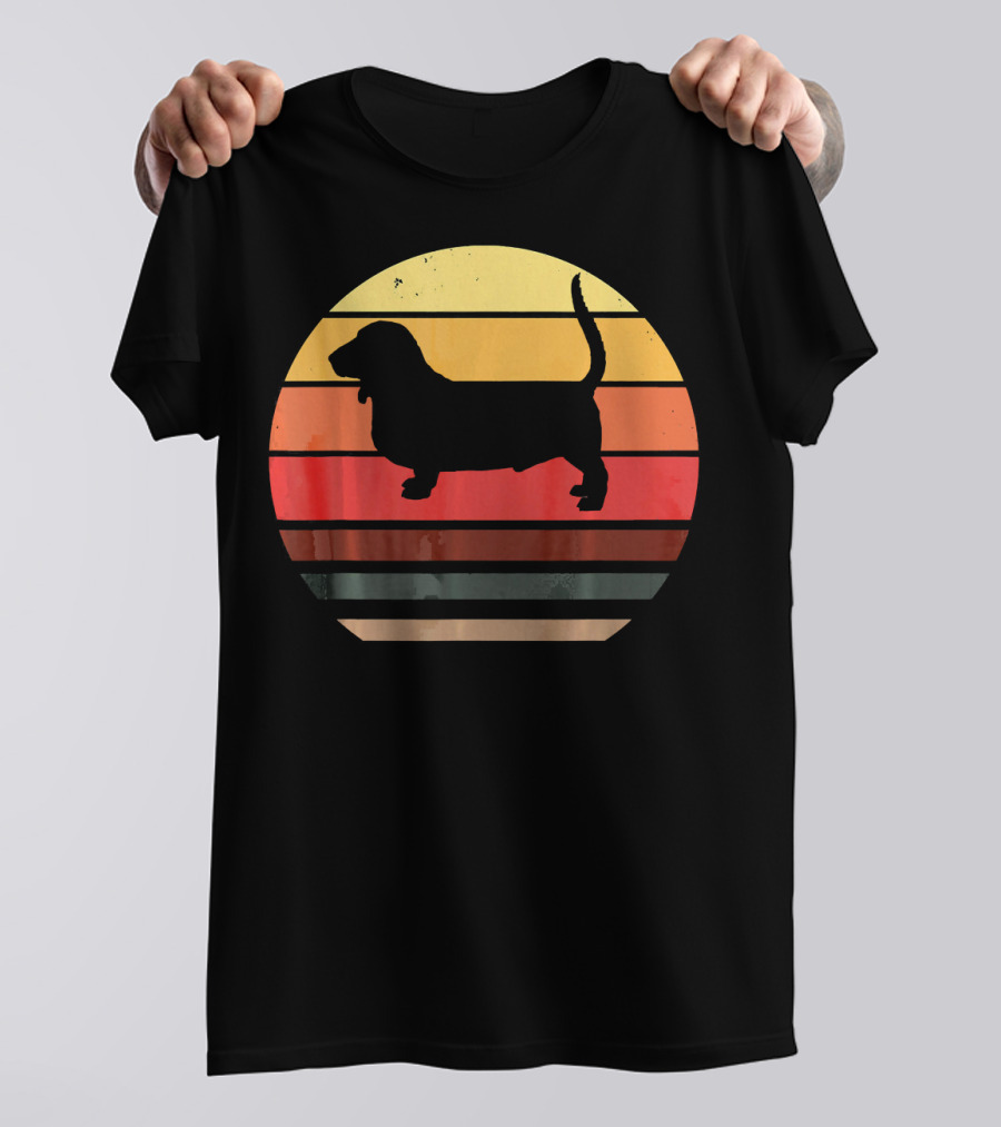 Retro Basset Hound Dogs Lovers Vintage Sunset T-Shirt