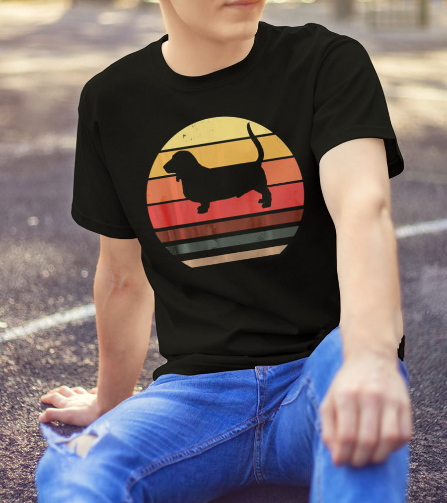 Retro Basset Hound Dogs Lovers Vintage Sunset T-Shirt