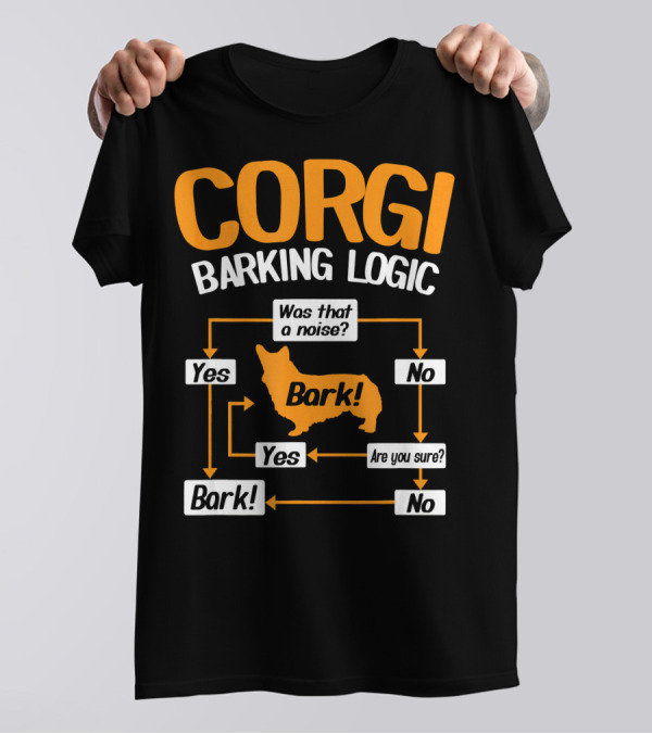 Corgi Barking Logic Flowchart Bark Yes No Noise Are You Sure T-Shirt