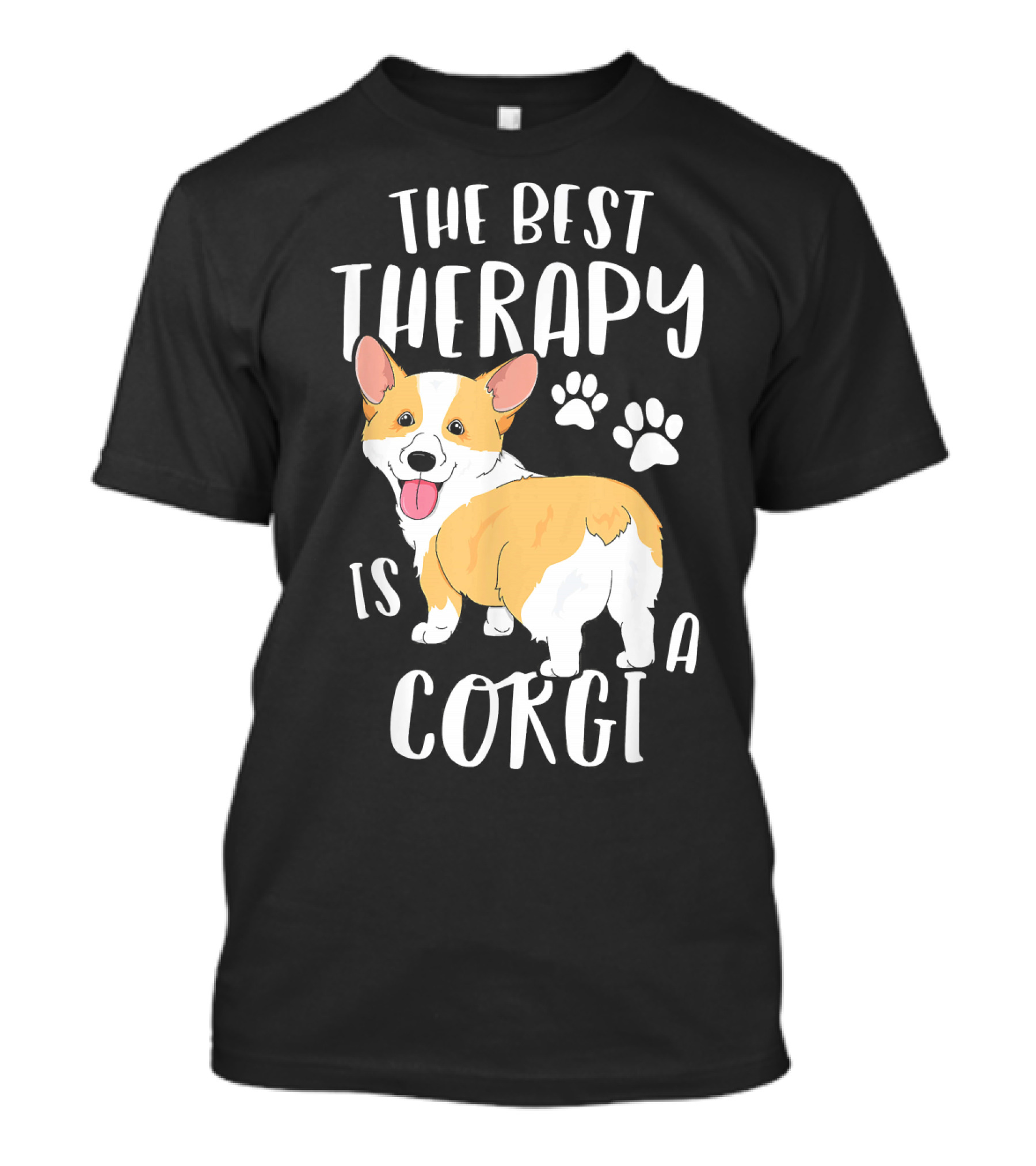 The Best Therapy Is A Corgi With Paw Prints And Cute T-Shirt