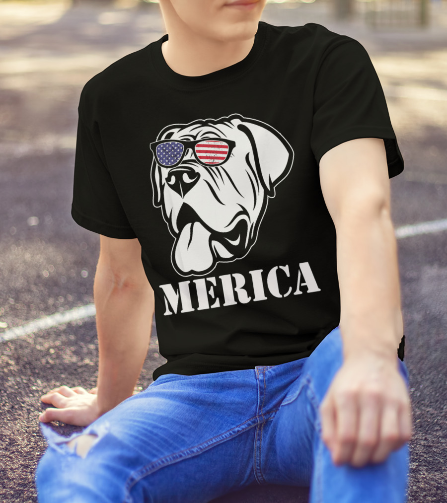 English Mastiff Merica American Flag Sunglasses T-Shirt