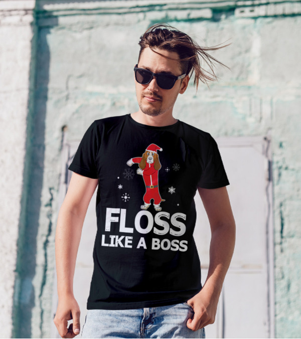 Basset Hound Dog Floss Like A Boss Santa Christmas T-Shirt