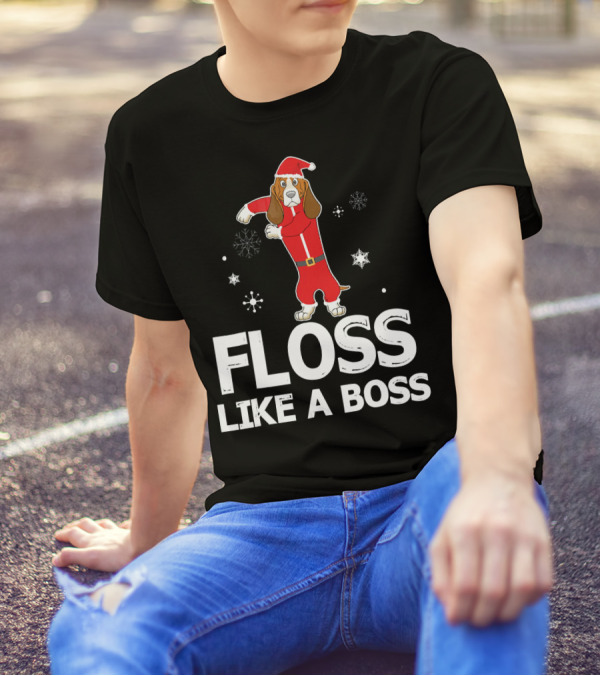 Basset Hound Dog Floss Like A Boss Santa Christmas T-Shirt