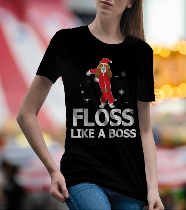 Basset Hound Dog Floss Like A Boss Santa Christmas T-Shirt