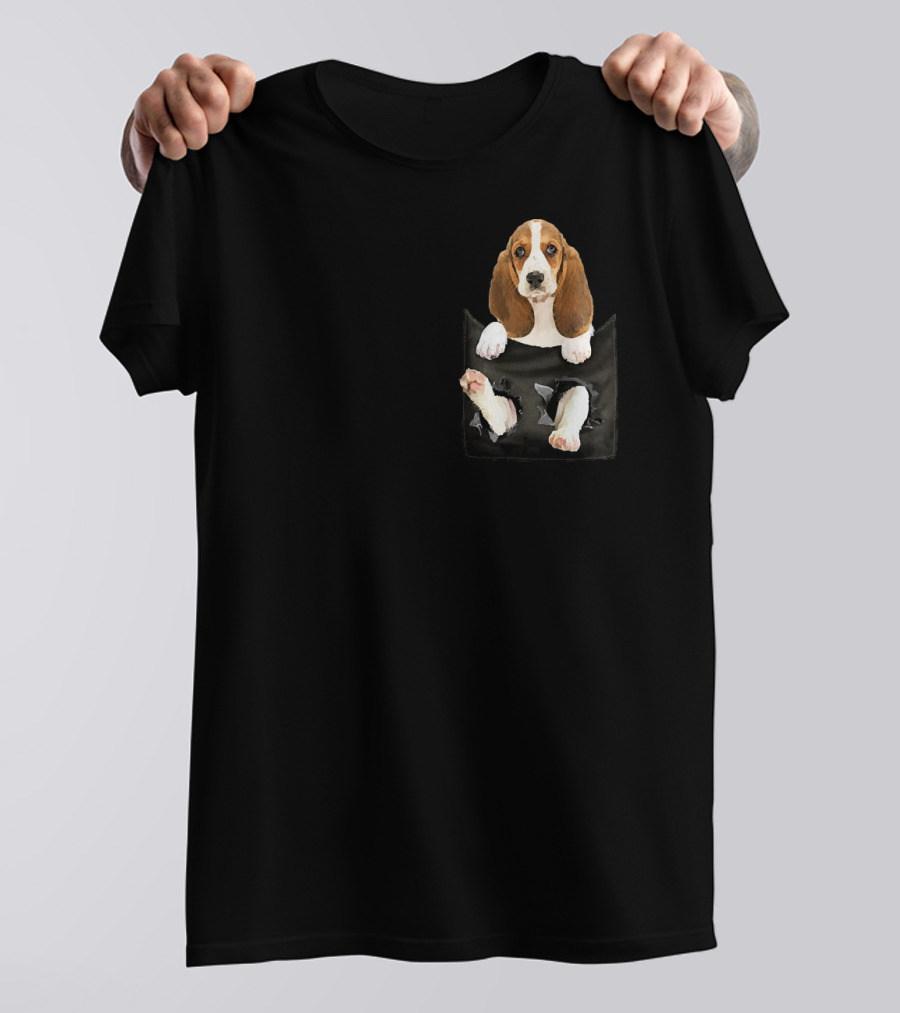 Basset Hound Puppy In Pocket T-Shirt