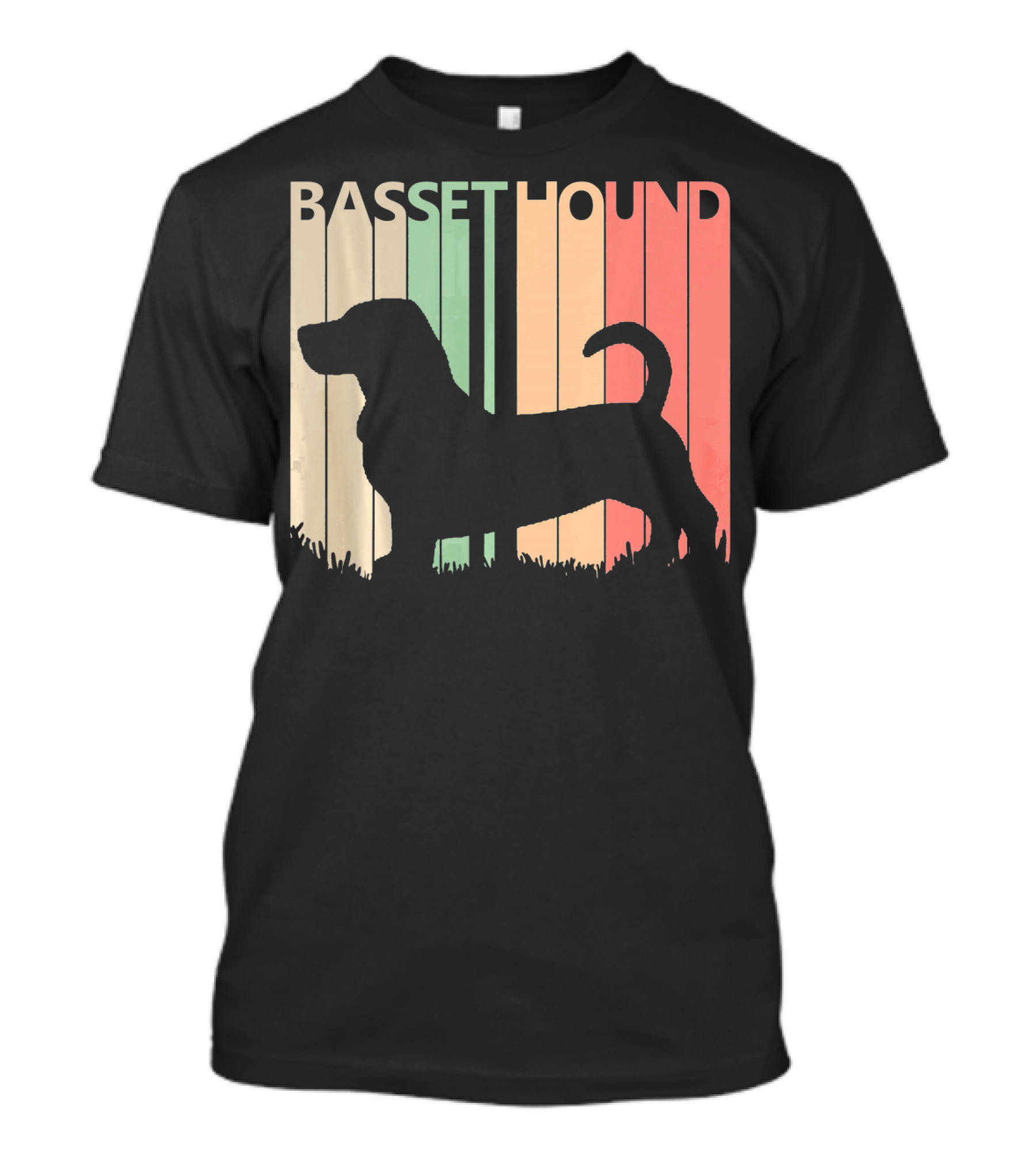 Basset Hound Silhouette Retro Stripes Valentines Day T-Shirt
