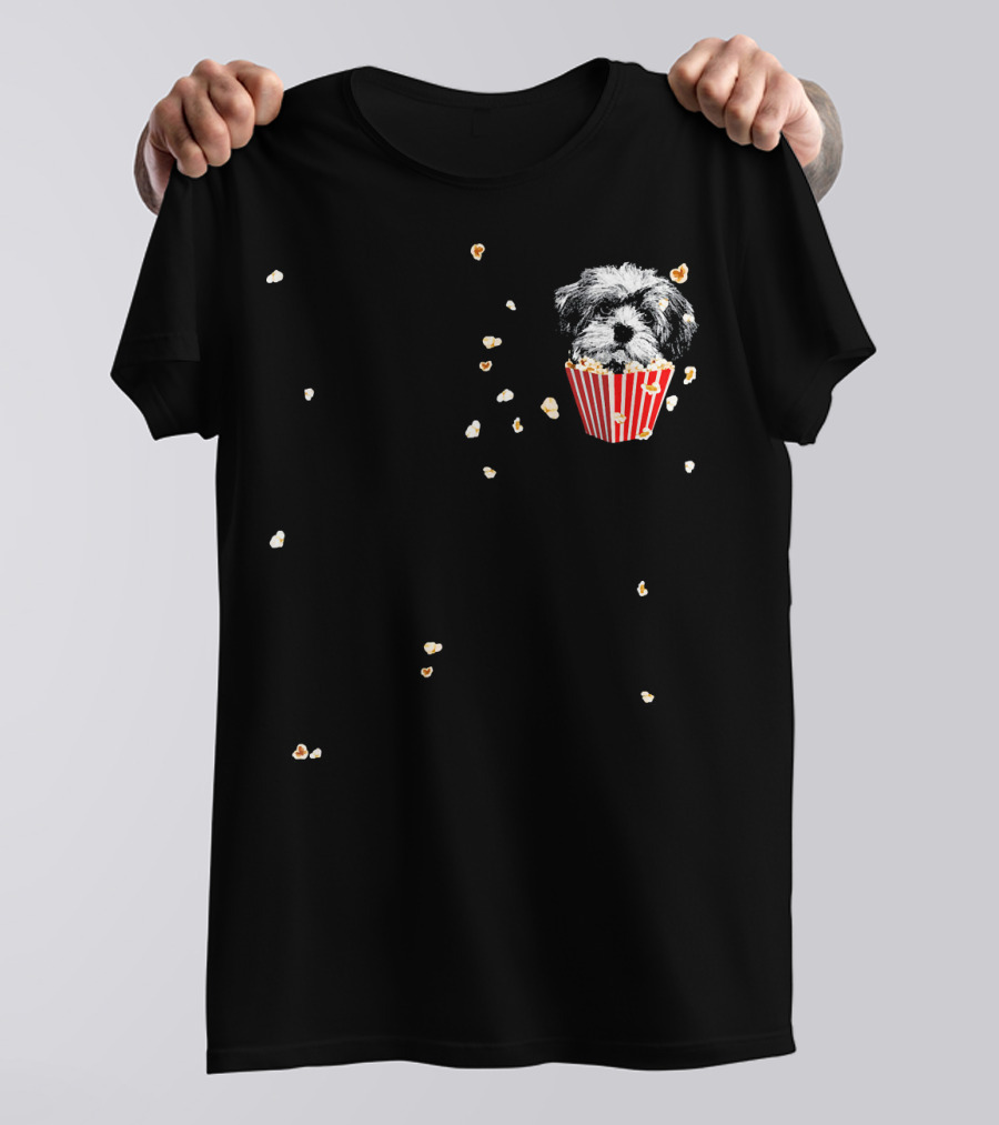 Cute Popcorn Havanese Dog In Striped Box With Popping Corn T-Shirt