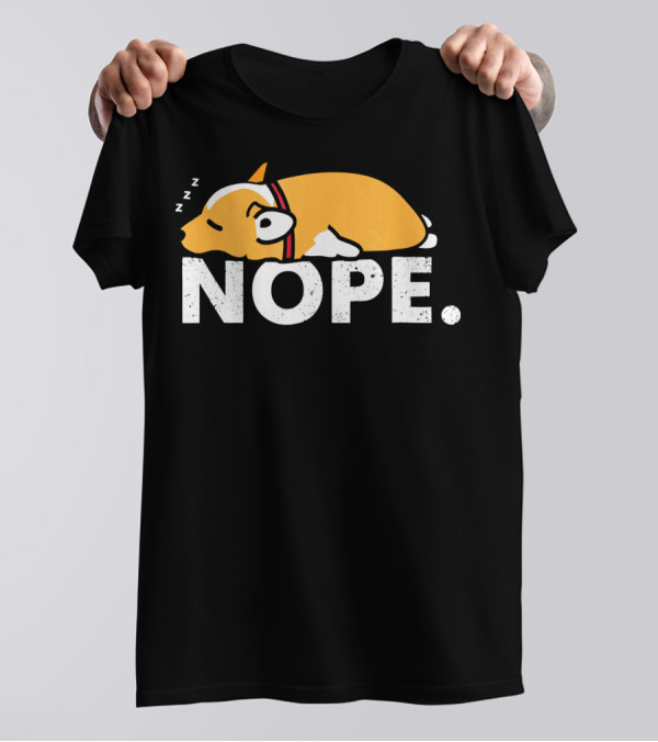 Nope Lazy Corgi Welsh Dog Love Sleeping With Headphones T-Shirt