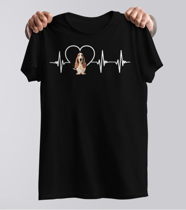 Basset Hound Heartbeat Love Basset Hound Heart Line With Dog And Heart Shape T-Shirt