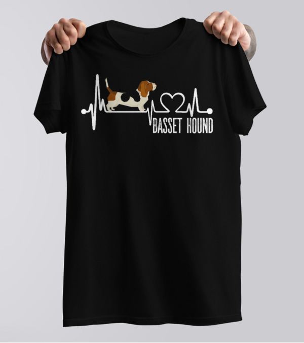 Basset Hound Heartbeat With Dog And Heartbeat Line T-Shirt