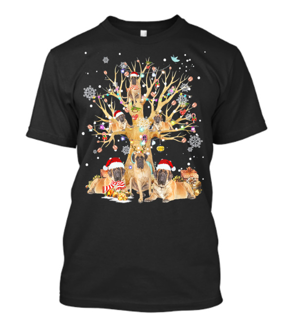 English Mastiff Christmas Tree Ornament Festive Holiday Dogs With Gifts And Snowflakes T-Shirt