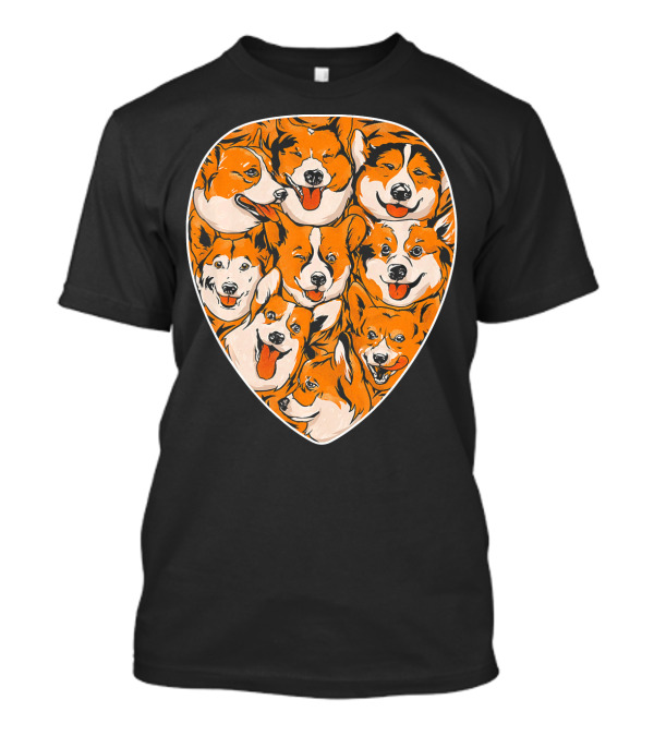 Corgis Guitar Pick Funny Welsh Corgi Faces In T-Shirt
