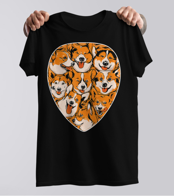 Corgis Guitar Pick Funny Welsh Corgi Faces In T-Shirt