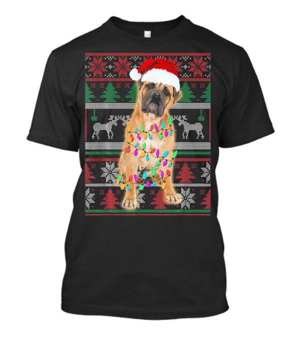 BullMastiff Christmas Lights Ugly Sweater Santa Hat T-Shirt
