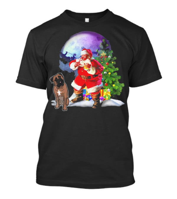 Bullmastiff Santa Pine Xmas Family Moon Sleigh T-Shirt