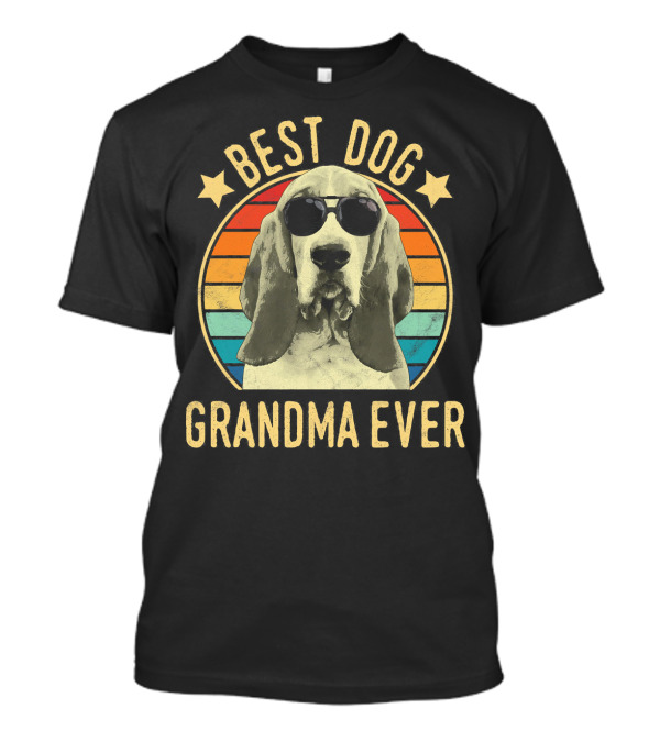 Best Dog Grandma Ever Basset Hound Sunglasses Retro Stripes T-Shirt