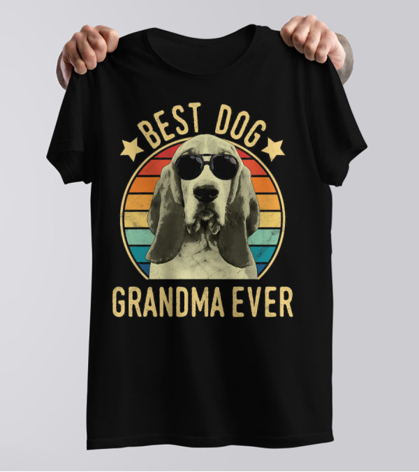 Best Dog Grandma Ever Basset Hound Sunglasses Retro Stripes T-Shirt