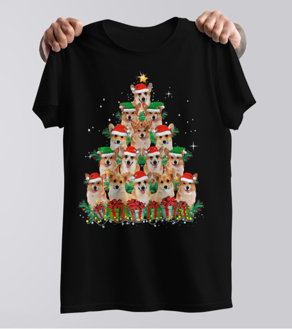 Corgi Christmas Tree Santa Hats Reindeer Antlers Holiday Gifts T-Shirt