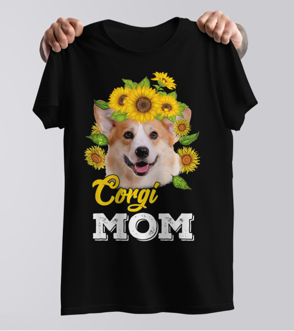 Corgi Mom Sunflower Headpiece Cute Dog Face T-Shirt