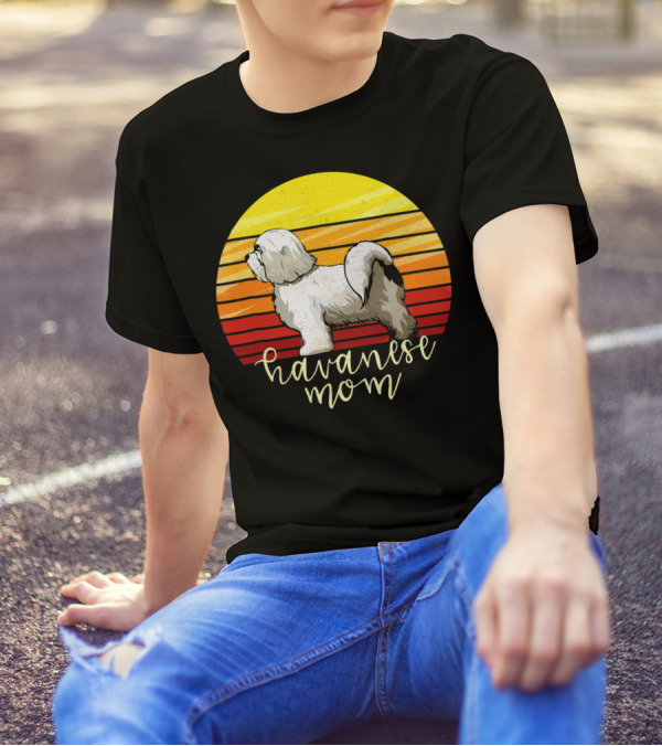 Havanese Mom Vintage Distressed Retro Sunset T-Shirt