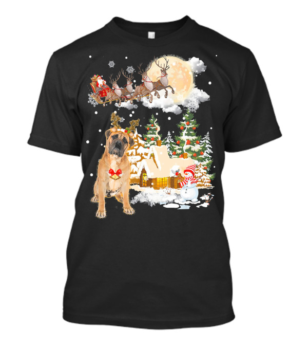 BullMastiff Christmas Reindeer Santa Sleigh Winter Wonderland T-Shirt