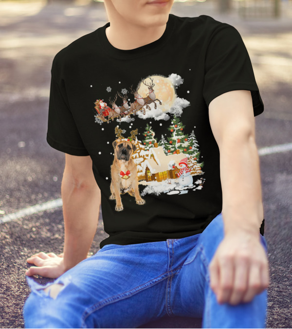 BullMastiff Christmas Reindeer Santa Sleigh Winter Wonderland T-Shirt