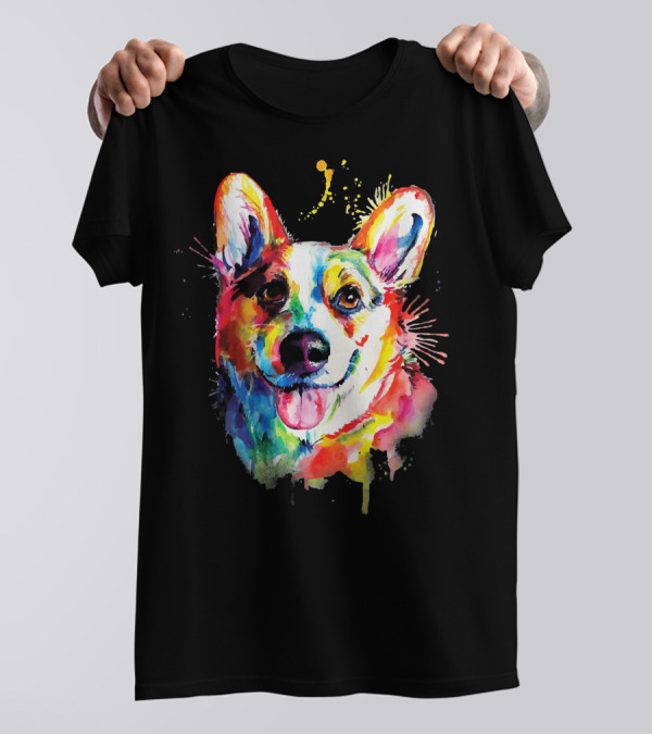 Corgi Dog Colorful Watercolor Splash T-Shirt