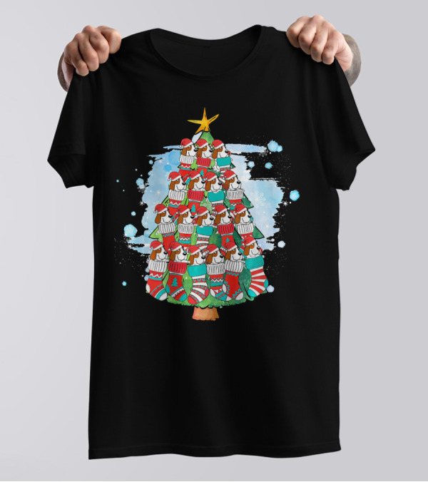 Basset Hound Christmas Tree Sweater Socks Holiday Pine T-Shirt