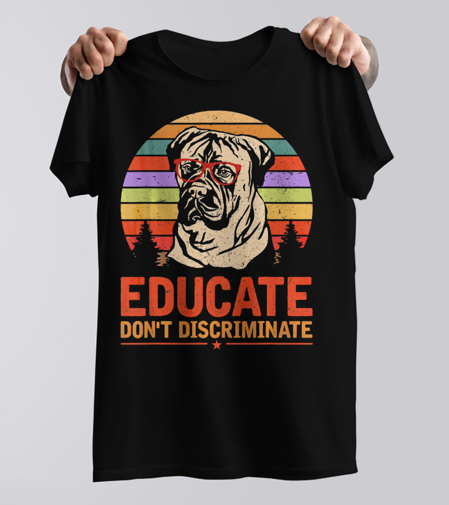 Educate Don't Discriminate Bullmastiff Vintage Sunset Glasses T-Shirt