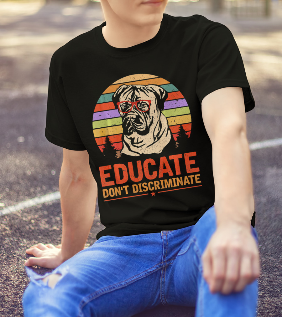 Educate Don't Discriminate Bullmastiff Vintage Sunset Glasses T-Shirt