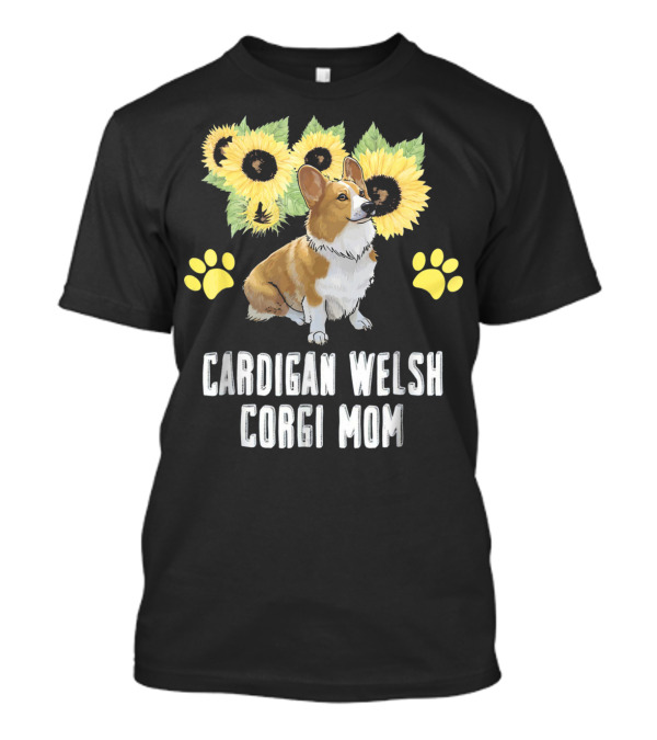 Cardigan Welsh Corgi Mom Sunflower Paw Prints T-Shirt