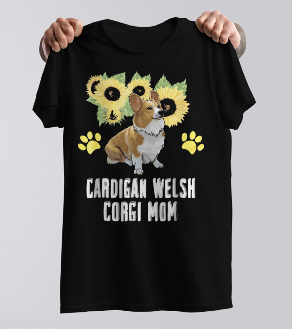 Cardigan Welsh Corgi Mom Sunflower Paw Prints T-Shirt