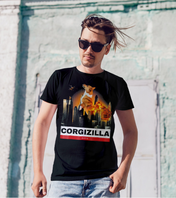 CORGIZILLA Funny Corgi In Explosive City Scene T-Shirt