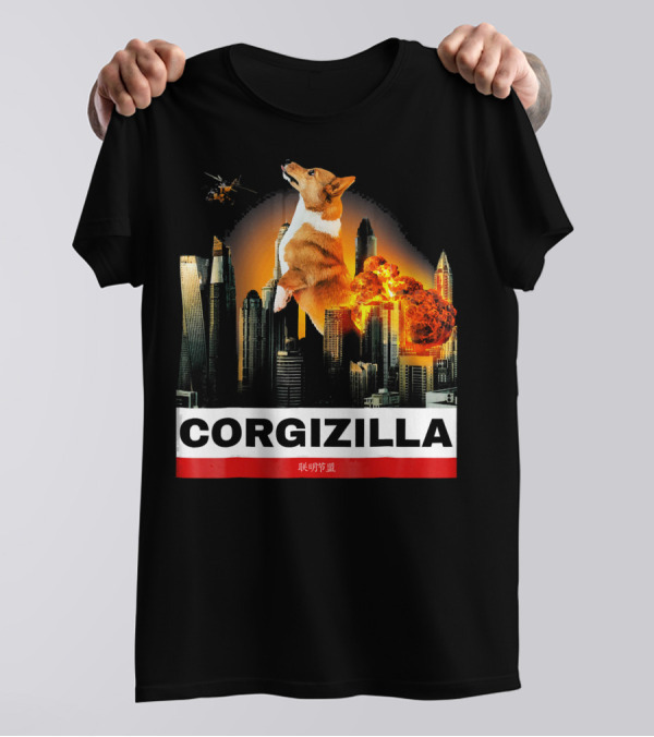 CORGIZILLA Funny Corgi In Explosive City Scene T-Shirt