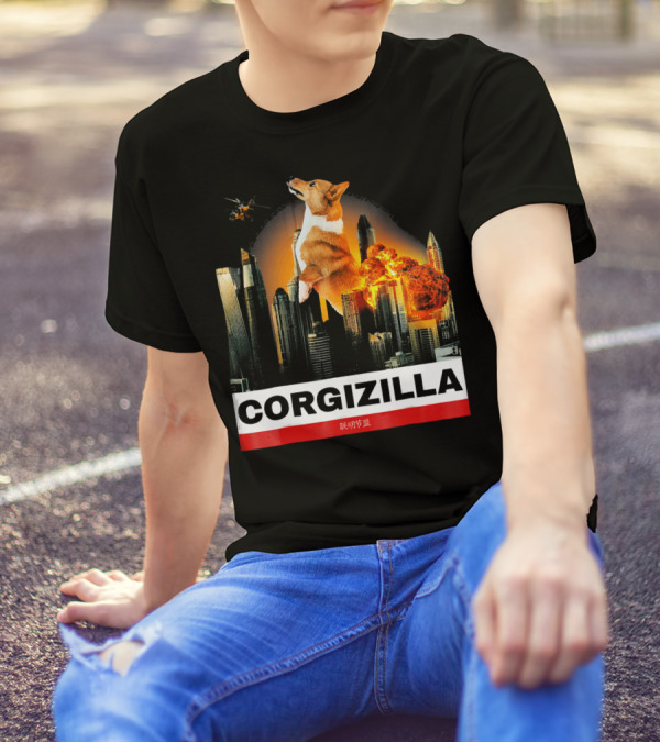 CORGIZILLA Funny Corgi In Explosive City Scene T-Shirt