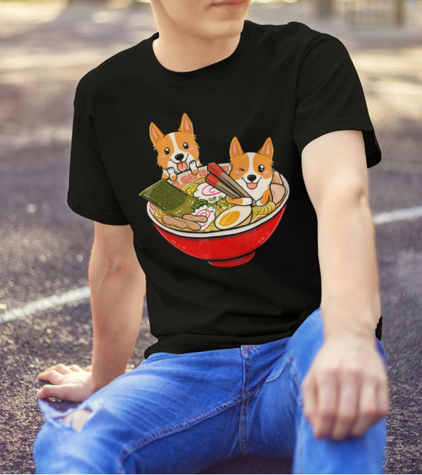 Corgi Ramen Bowl Funny Dog Japanese Noodles T-Shirt