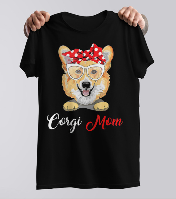 Corgi Mom Red Polka Dot Bow Glasses T-Shirt