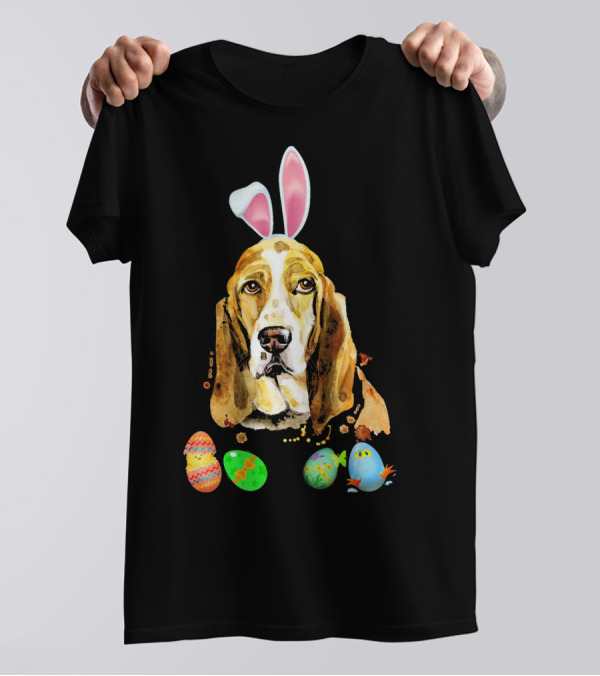 Cute Easter Basset Hound Bunny Ears And Eggs T-Shirt
