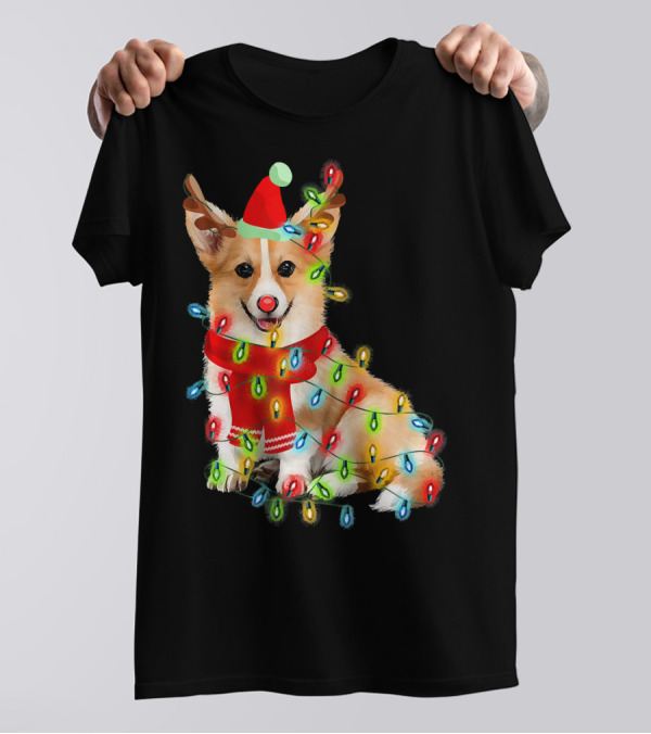 Corgi Santa Christmas Lights Dog Love Holiday Spirit T-Shirt