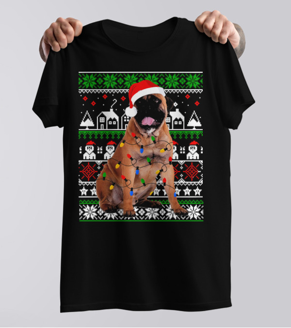 Bullmastiff Christmas Lights Santa Hat T-Shirt