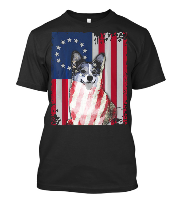 Corgi Wrapped In Betsy Ross Flag USA America Costume T-Shirt