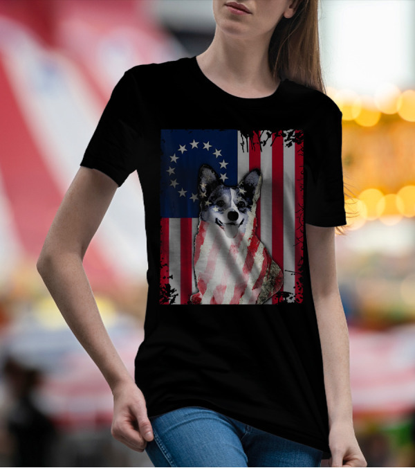 Corgi Wrapped In Betsy Ross Flag USA America Costume T-Shirt